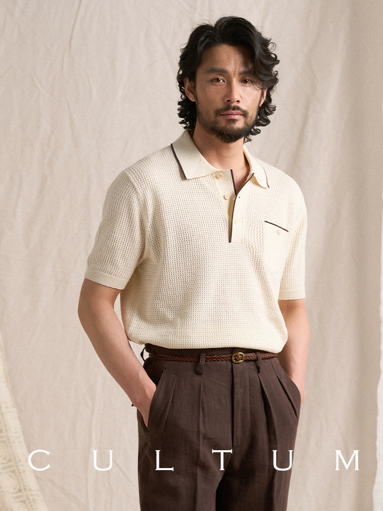 CULTUM Vintage Hollow Knitted Short Sleeve POLO Shirt