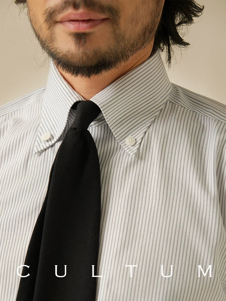 CULTUM Big Tip Neck Button Neck Slim-Fit Striped Shirt