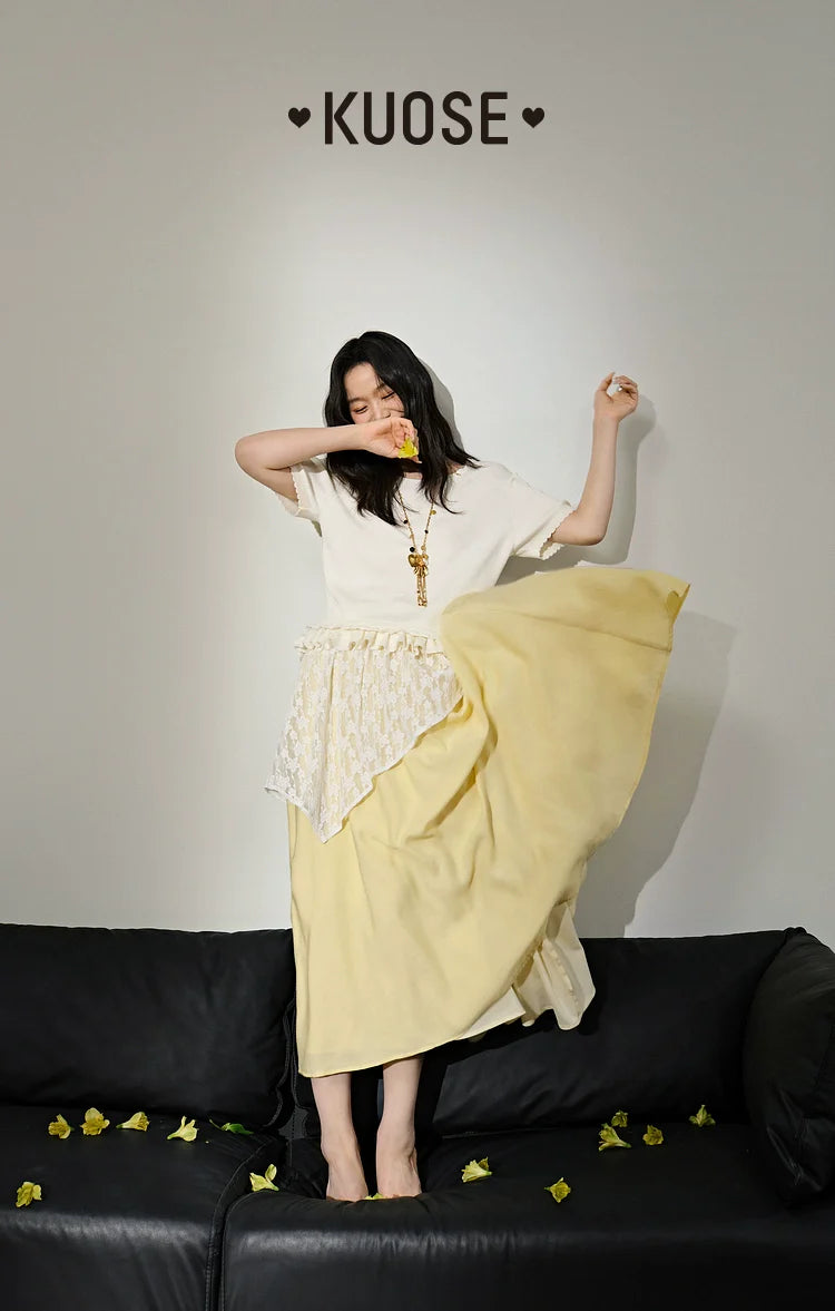 Kuose Skirt French Lace Fart Curtain Long Skirt