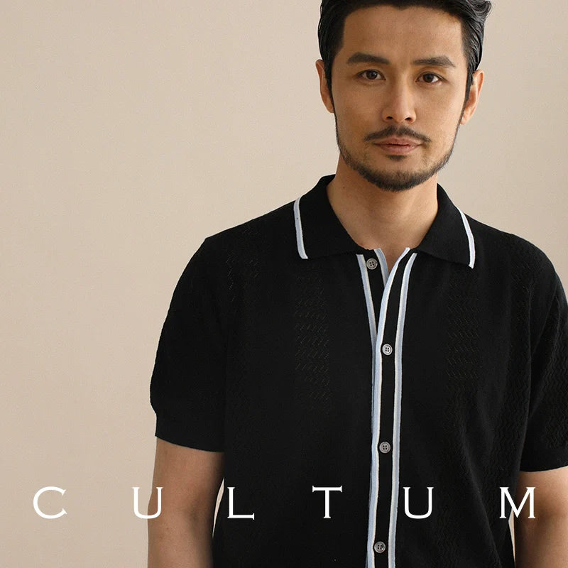 CULTUM Knitted Cutout Lapel Short-sleeved Cardigan