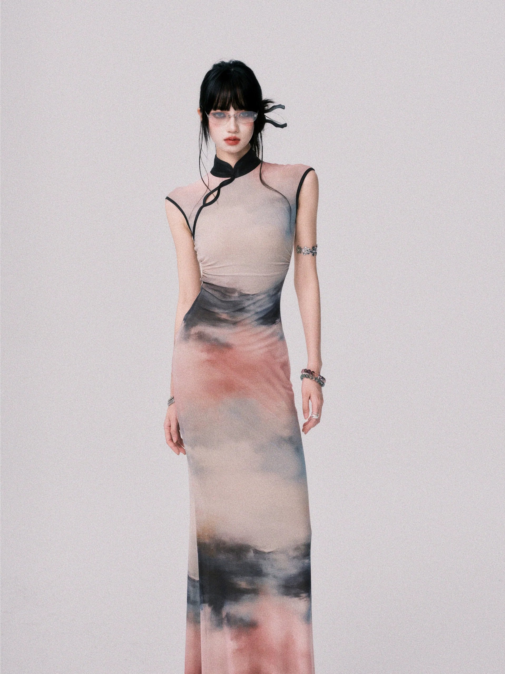 LULUSWINGS Ink Painting Elastic Net New Chinese Cheongsam Dress