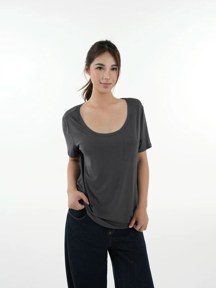 Jim Kennet Cool Big Round Neck Low Chest Loose Tee