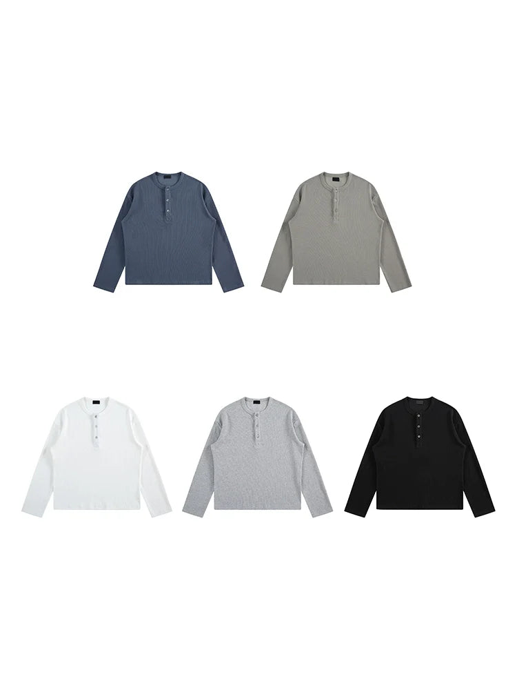 PLUS NO LOGO Diamond Waffle Henry Neck Long Sleeve