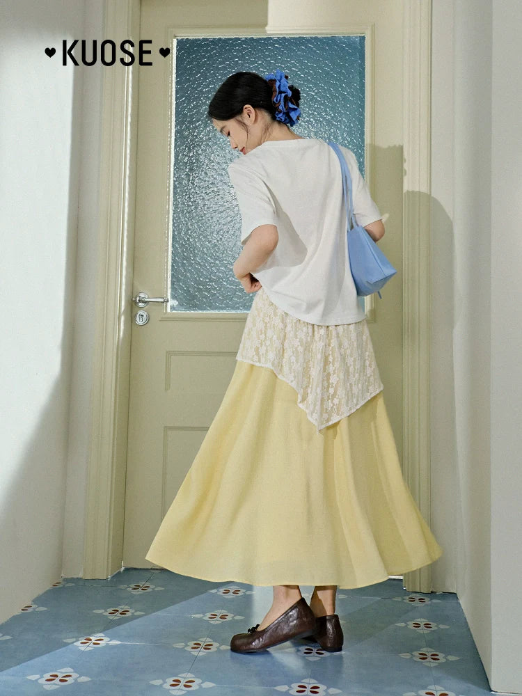 Kuose Skirt French Lace Fart Curtain Long Skirt