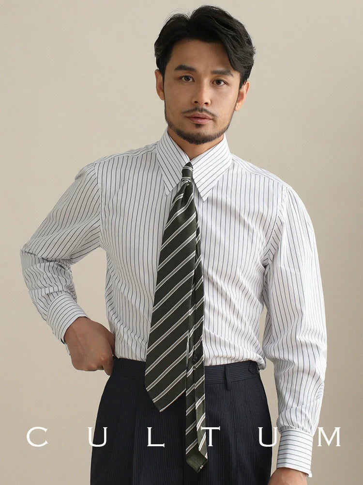 CULTUM Long Pointed Neck Blue Striped Shirt