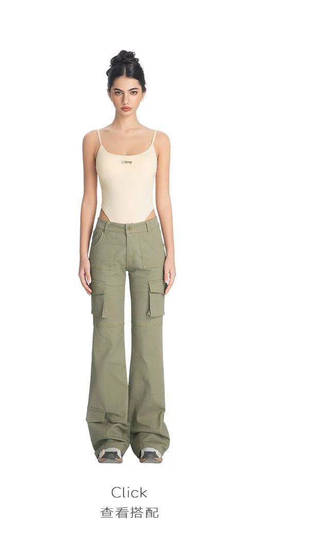 ABMY retro multi-pocket heavy industry micro-pull trousers