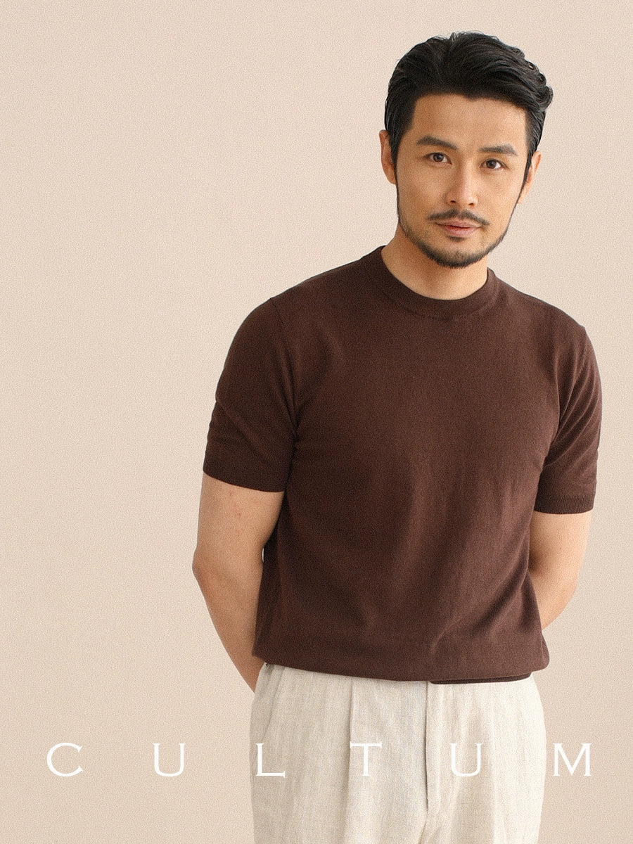 CULTUM Thin Breathable Versatile Crew Neck Short Sleeve Knitted Tee