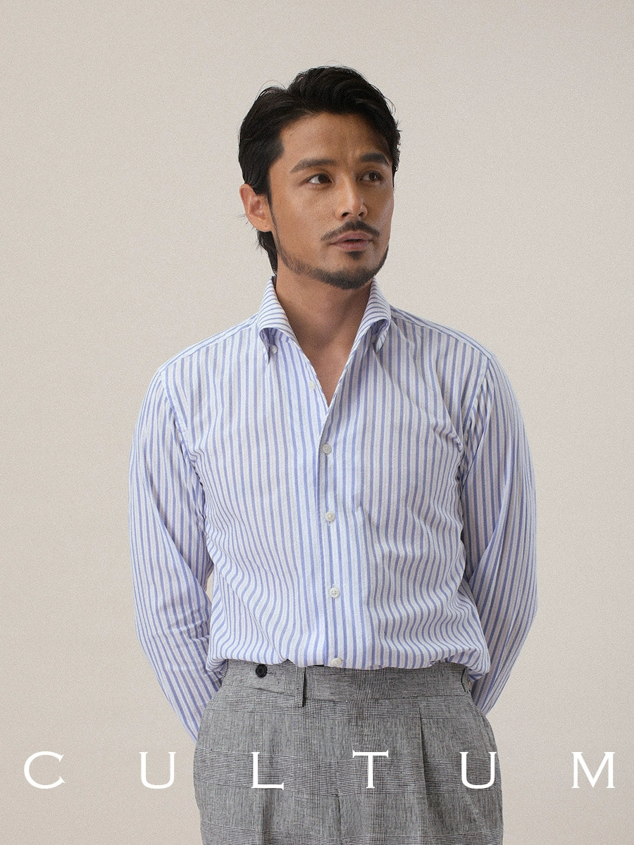 CULTUM One-piece Collar Long-sleeved Striped Casual Shirt
