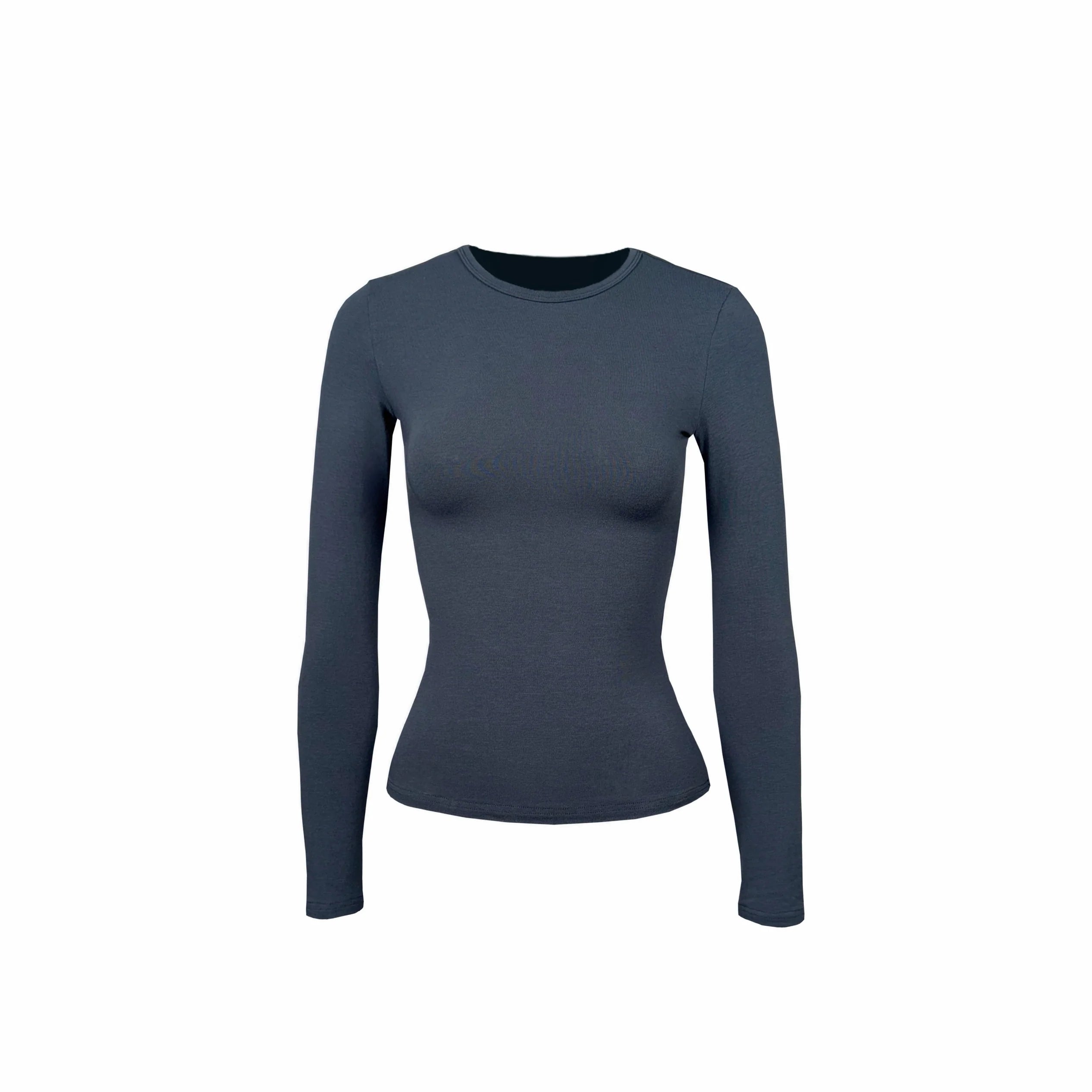 Jim Kennet Crew Neck Micro Transparent Shoulder Long Sleeve Bottom Shirt