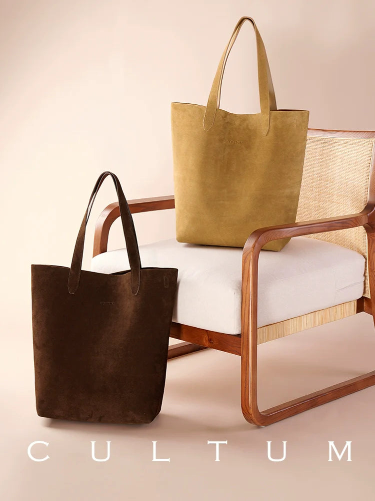 CULTUM Vintage Tote Real Cowhide Commuter Leisure Bucket Bag