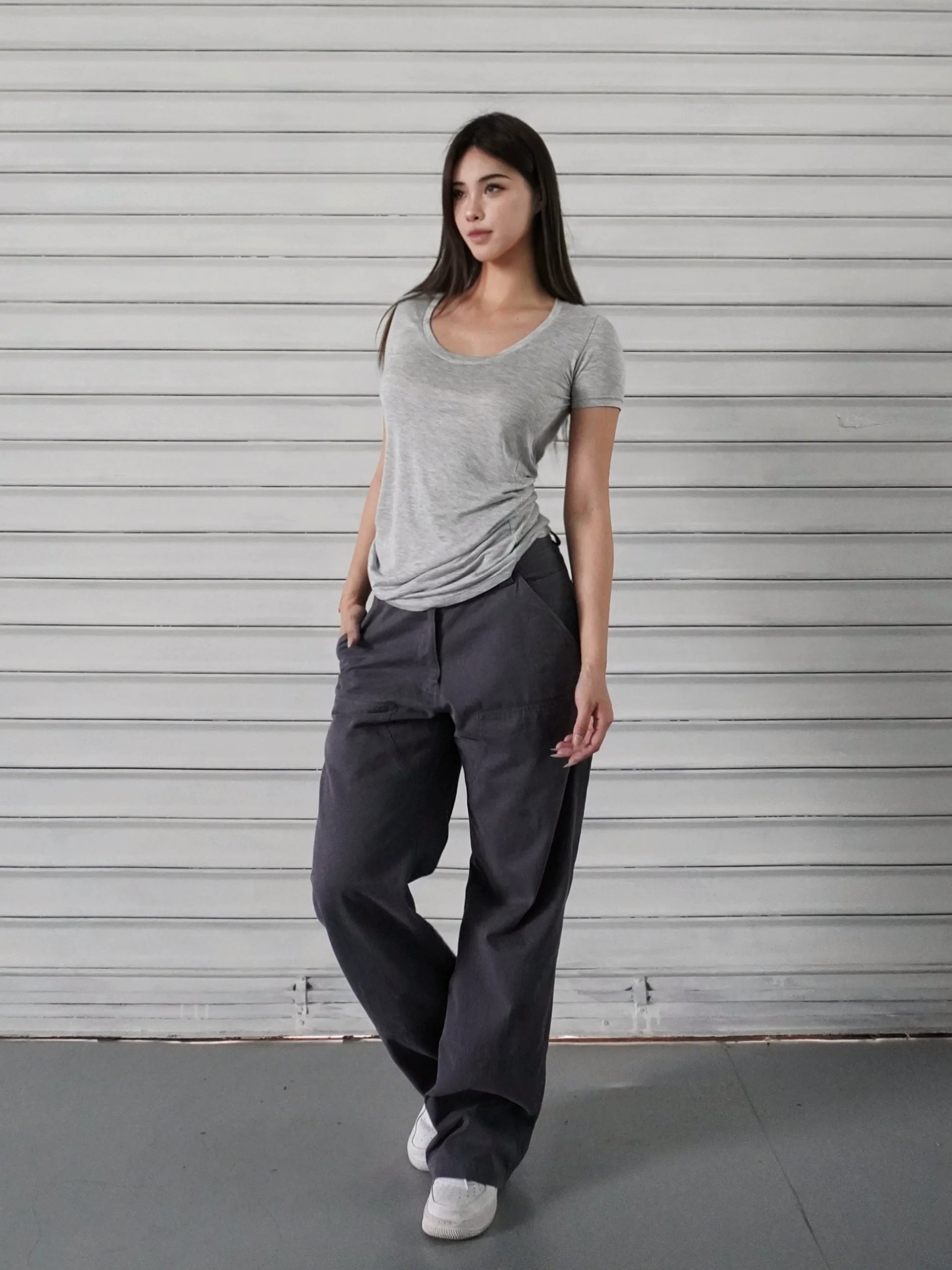 Jim Kennet Micro Transparent Loose U Neck Short Tee
