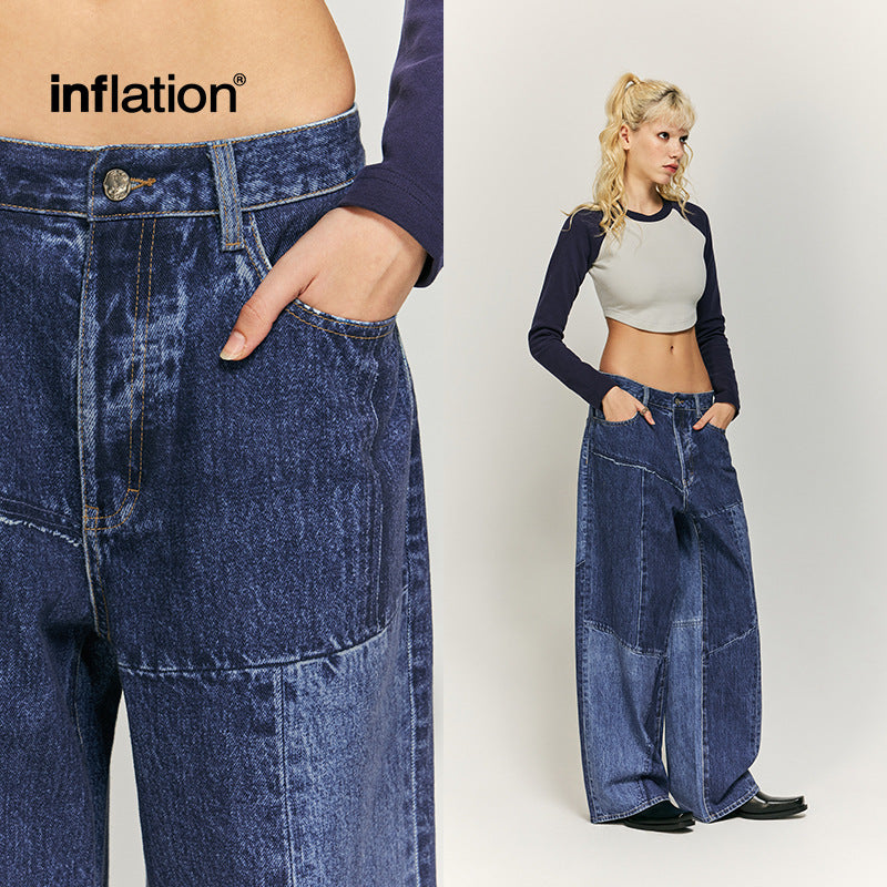 INFLATION men's wear patchwork cut digital print street cotton jeans