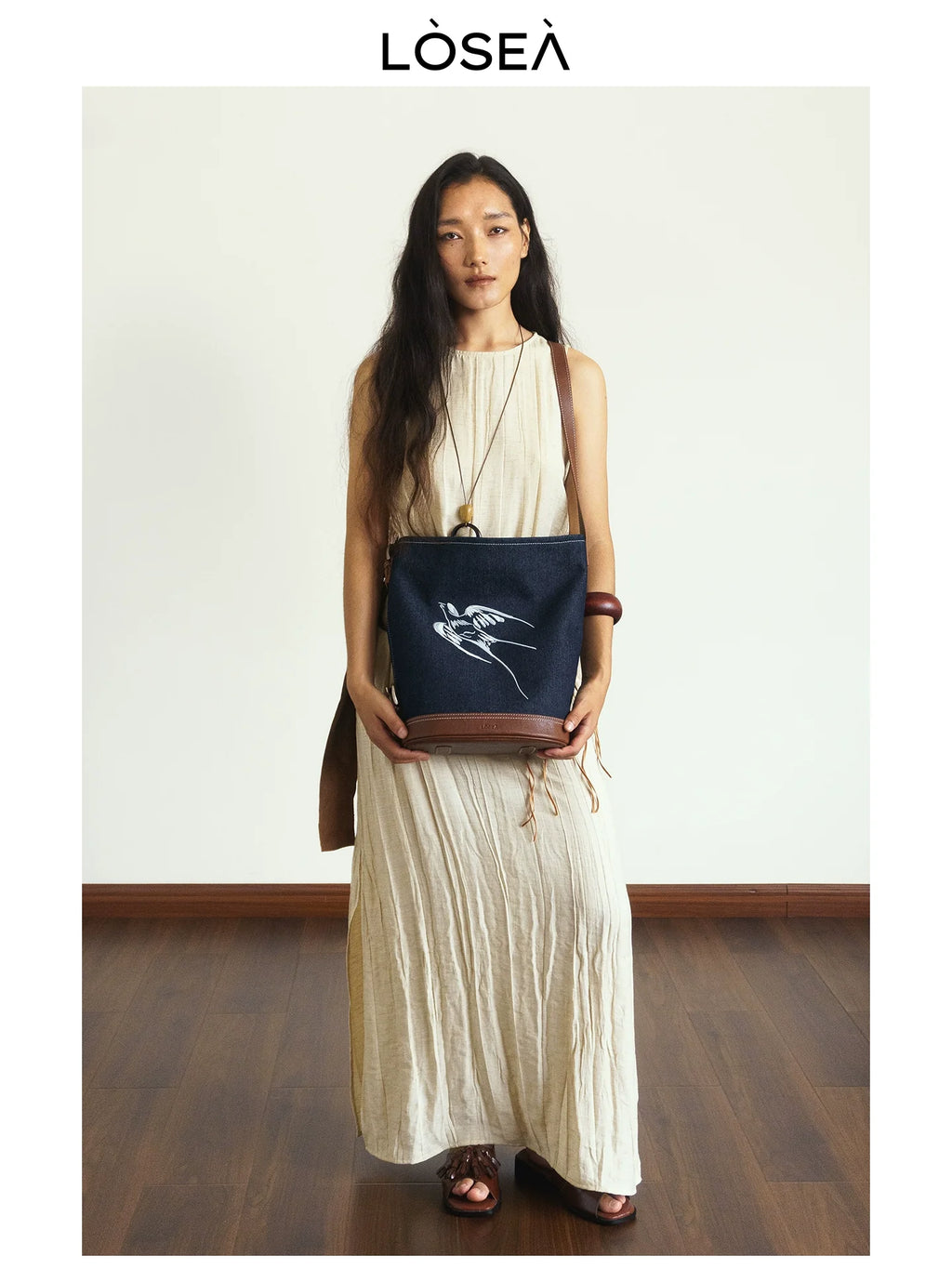LOSEA Denim Bucket Shoulder Bag