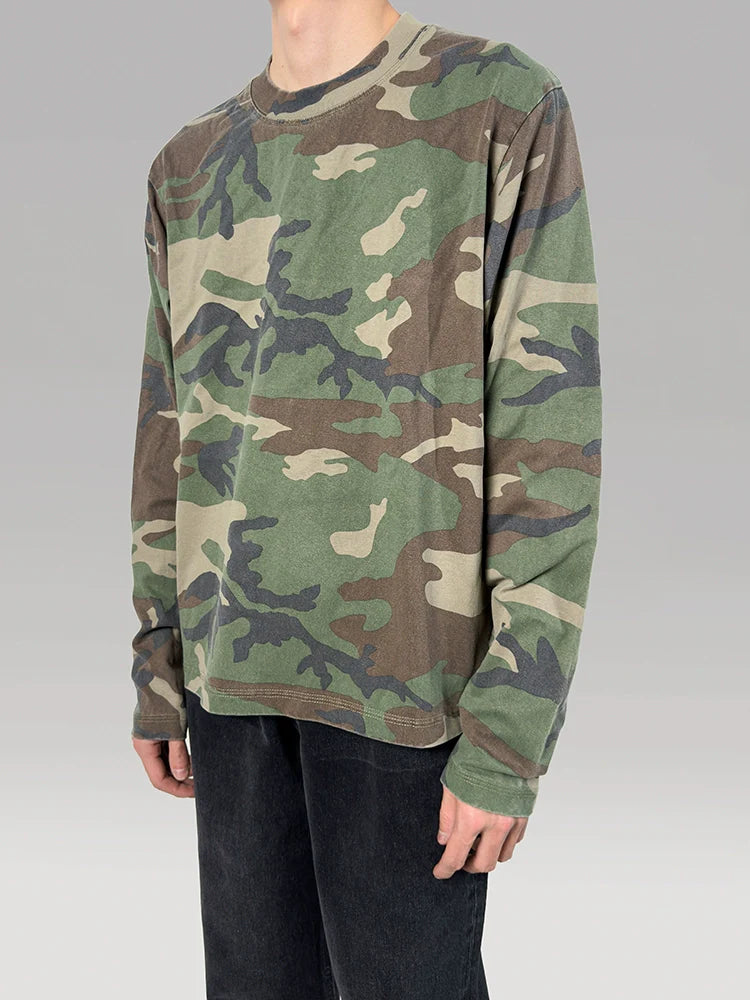 PLUS NO LOGO Small Neckline Short Wide Version Camouflage Long Sleeve