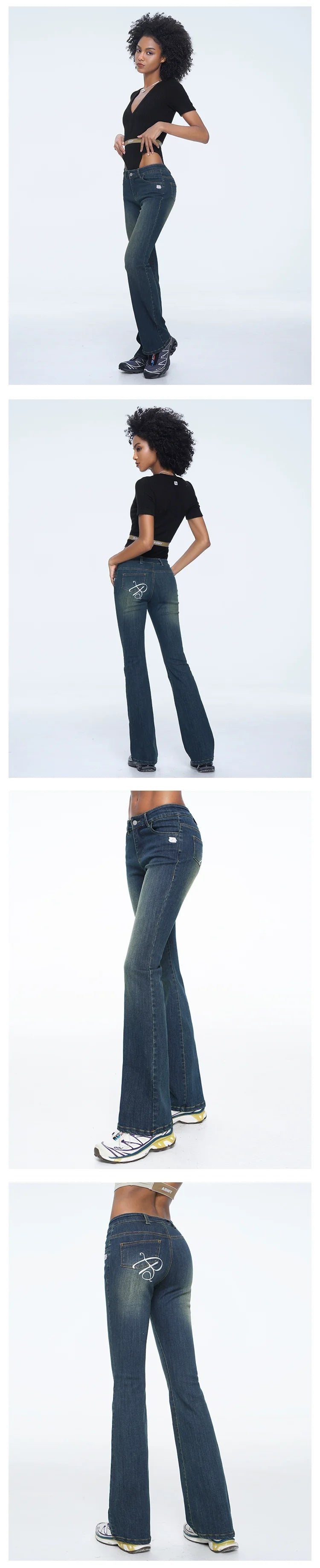 ABMY Embroidered Low-rise Micro-pull Pants Slim-fitting Jeans