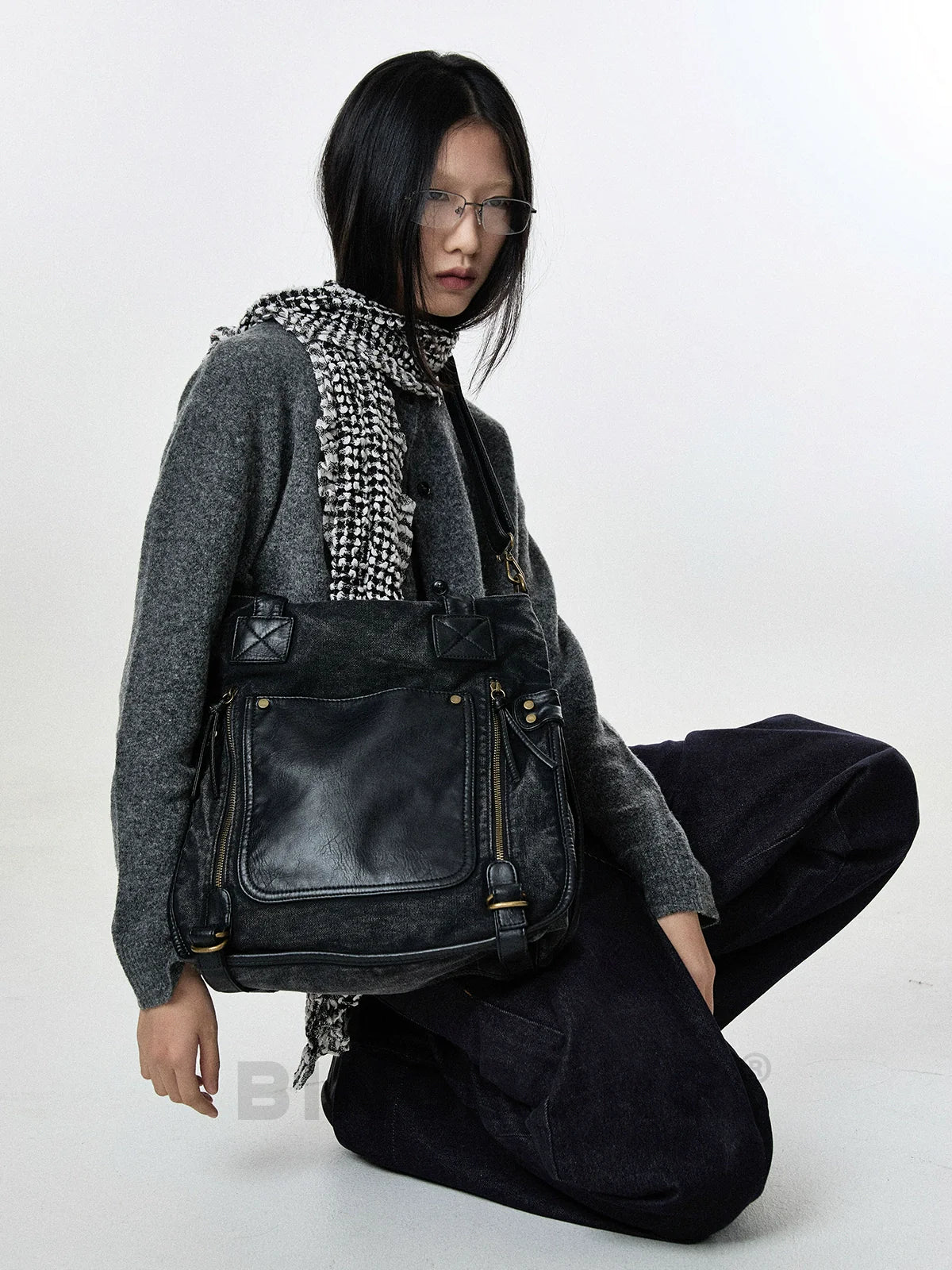 BINGBONG Retro Shoulder Tote Bag Dual-purpose Portable Messenger Bag