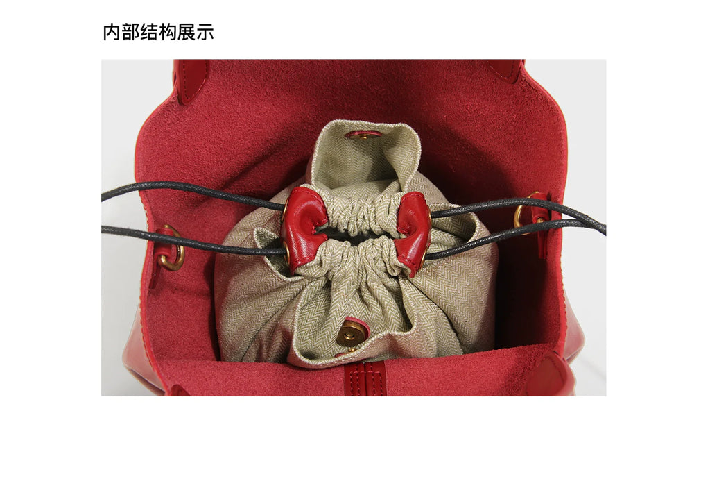 LOSEA Genuine Leather Vegetable Basket Cowhide Gourd Shoulder Bag