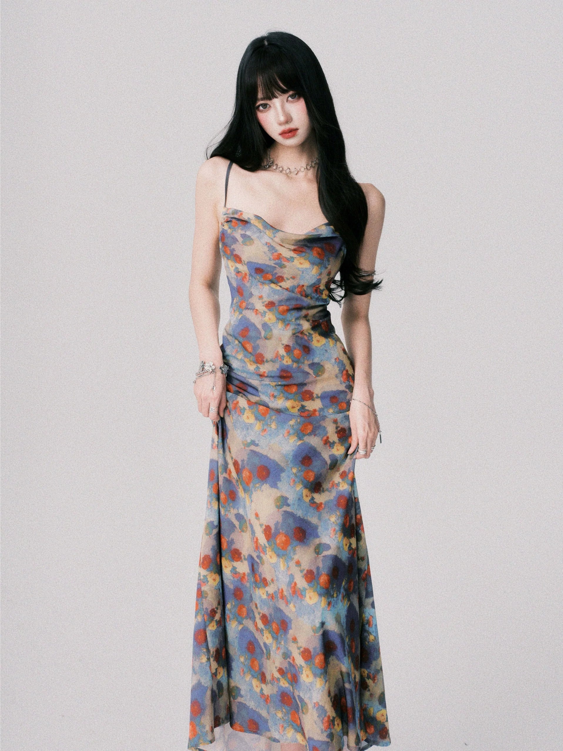 LULUSWINGS Smudge Print Swingneck Suspender Dress