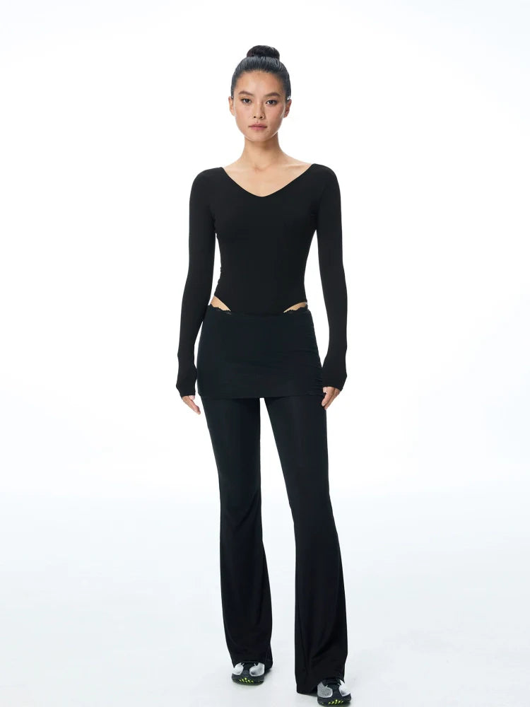 ABMY Lace Knitted Fake Two-piece Micro-stretch Slacks