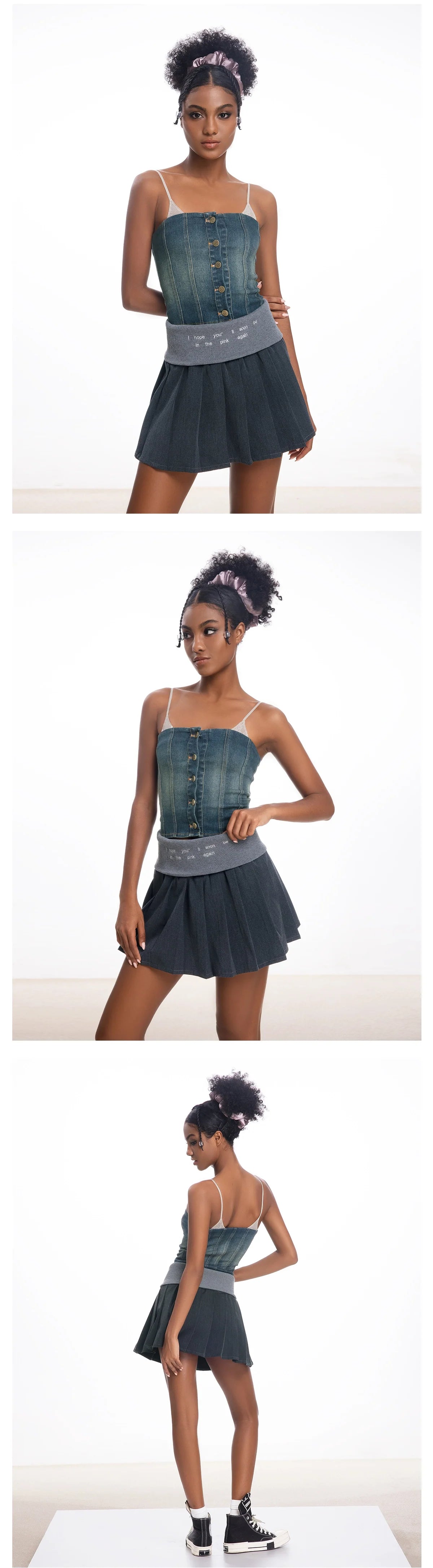 ABMY Fishbone Lace Stitching Denim Sling