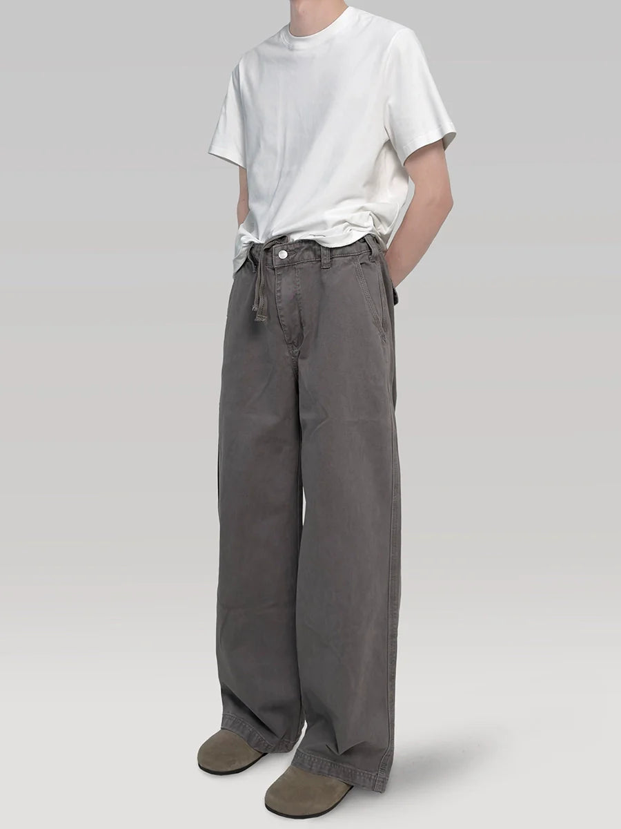 PLUS NO LOGO Washed and Old Loose Straight-leg Pants