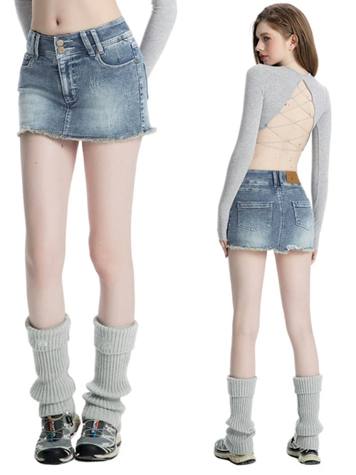 ABMY Anti-light Retro Slim and Thin Denim Skirt