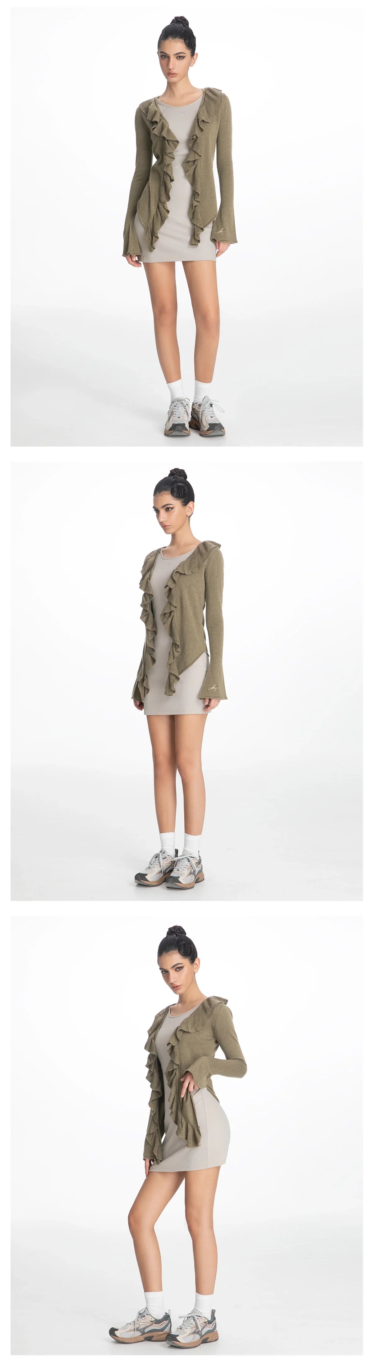 ABMY Ruffle Edge Long-sleeved Knitted Cardigan