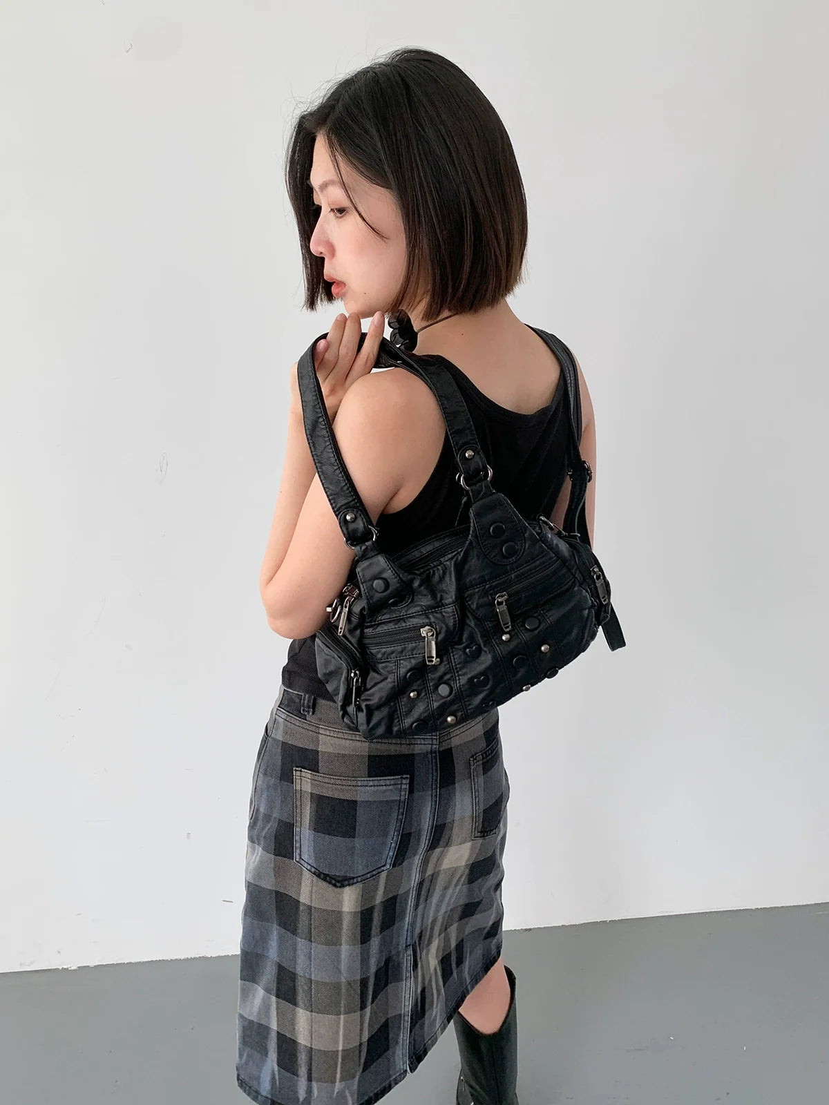 BINGBONG Shoulder Messenger Bag Y2k Soft Leather Underarm Bag