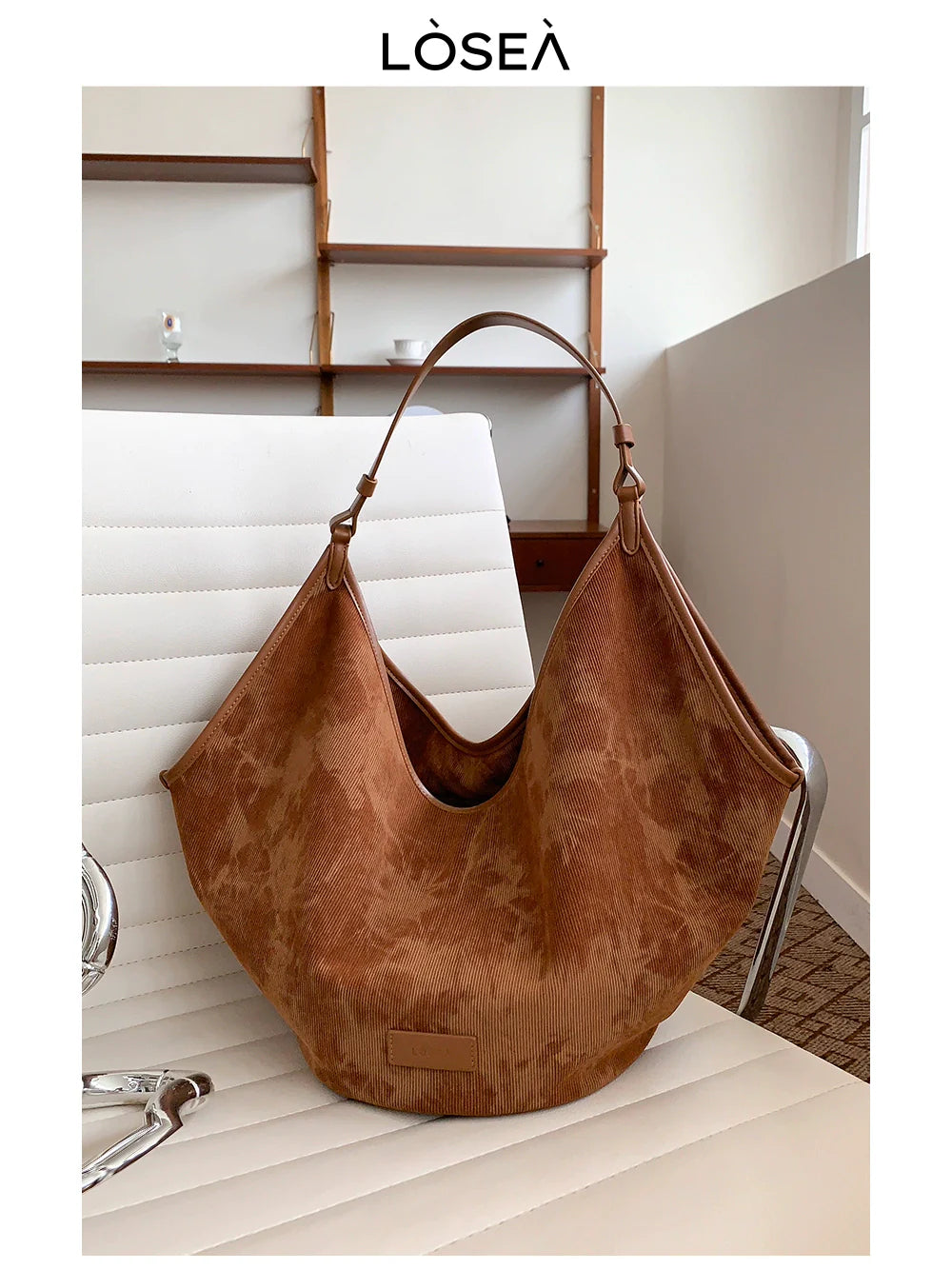 LOSEA Corduroy Large Capacity Shoulder Bag