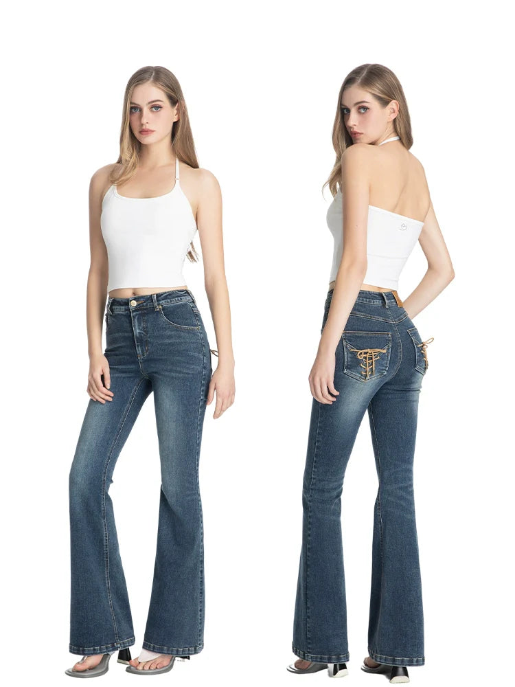 ABMY strap design slim and thin jeans