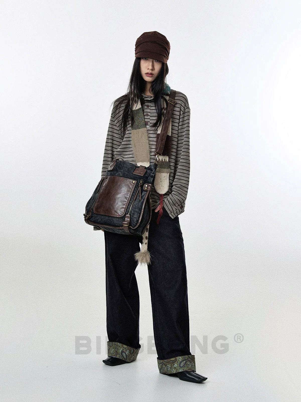 BINGBONG Retro Shoulder Tote Bag Dual-purpose Portable Messenger Bag