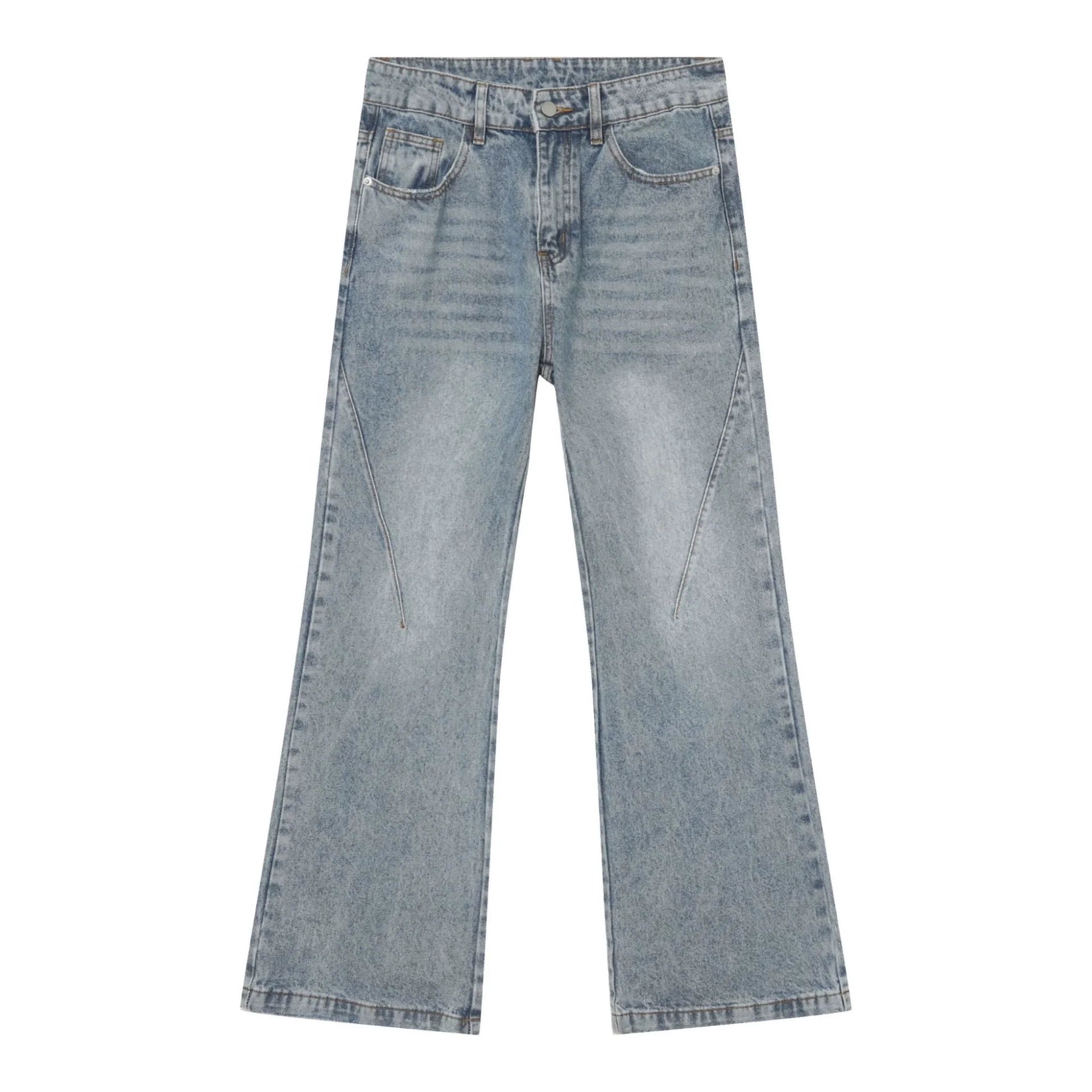 PUBLICRADIO Vintage Stitched Washed Denim Flared Pants