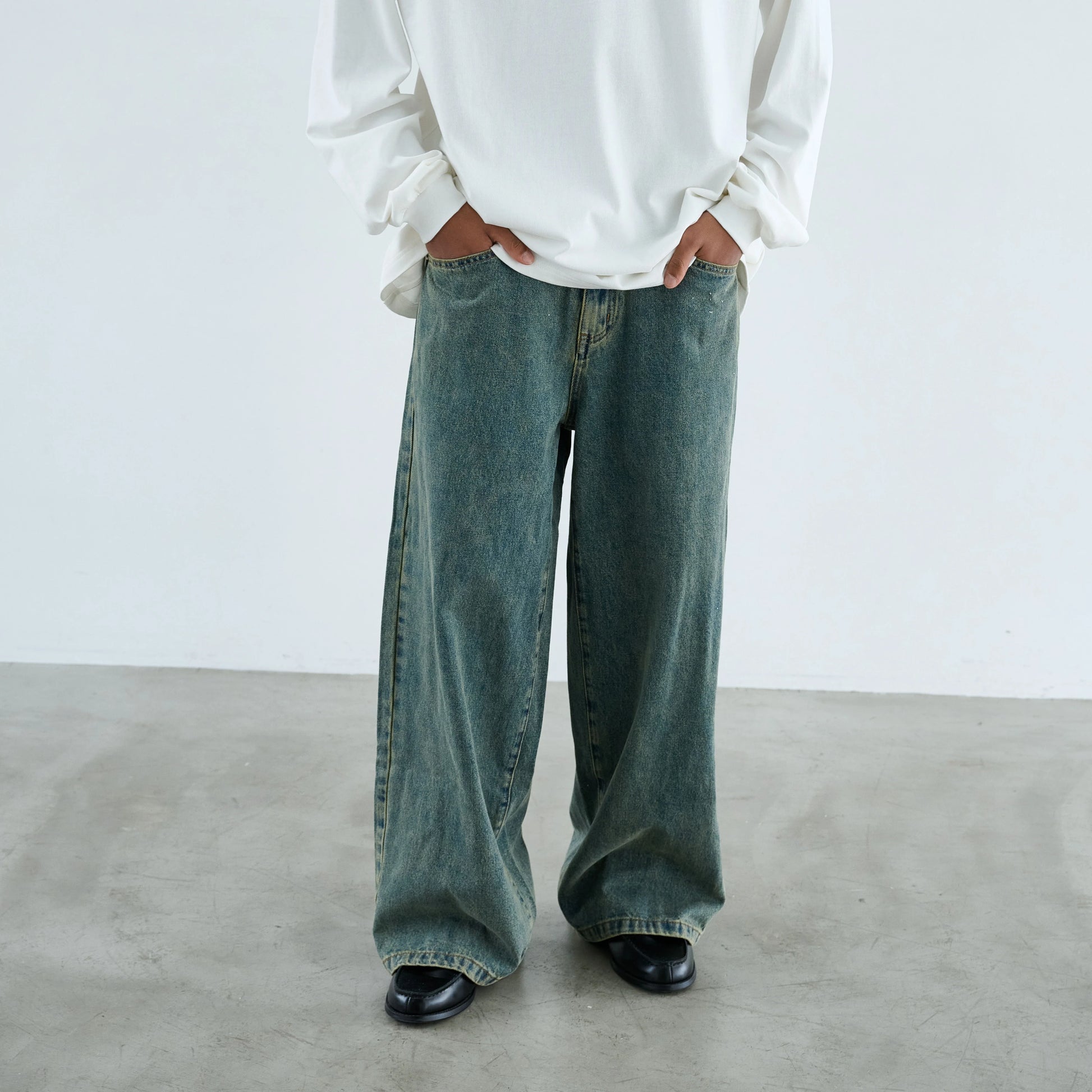 Anniehall Yellow Mud Rust Old A-shaped Loose Jeans