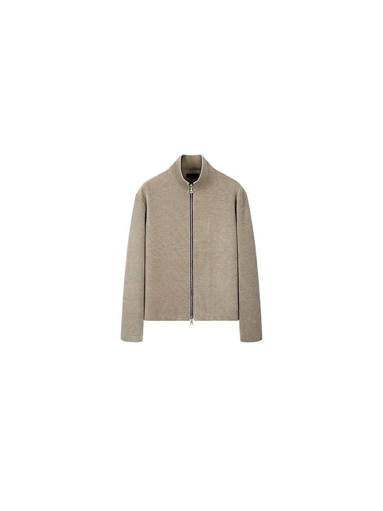 PLUS NO LOGO Striped Double Zipper Turtleneck Jacket