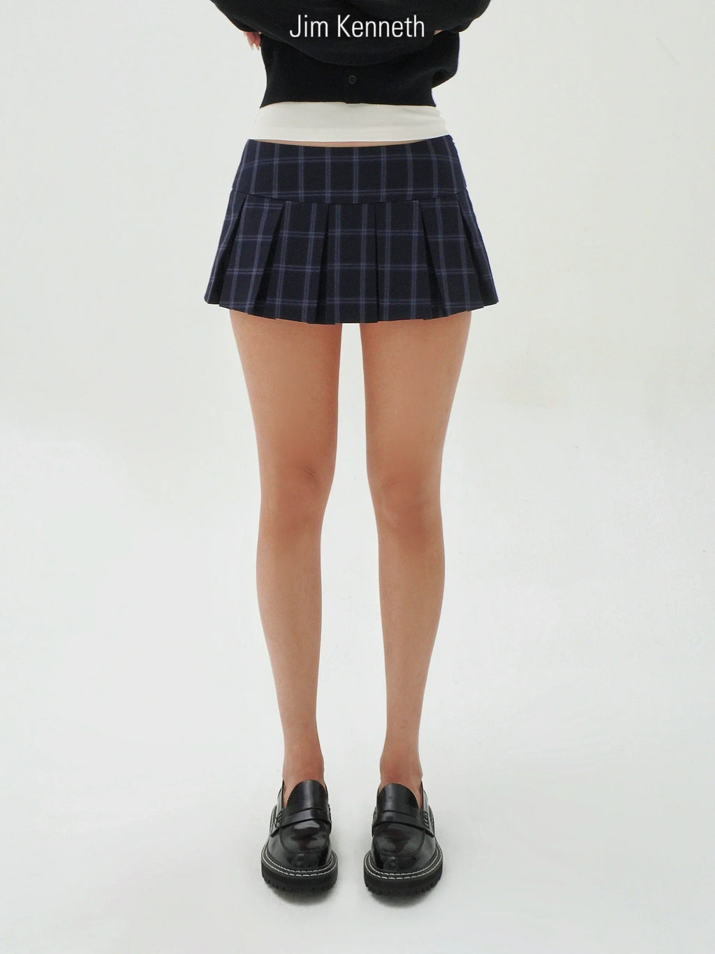 Jim Kennet Low Waist Vintage Blue Checked Pleated Dress