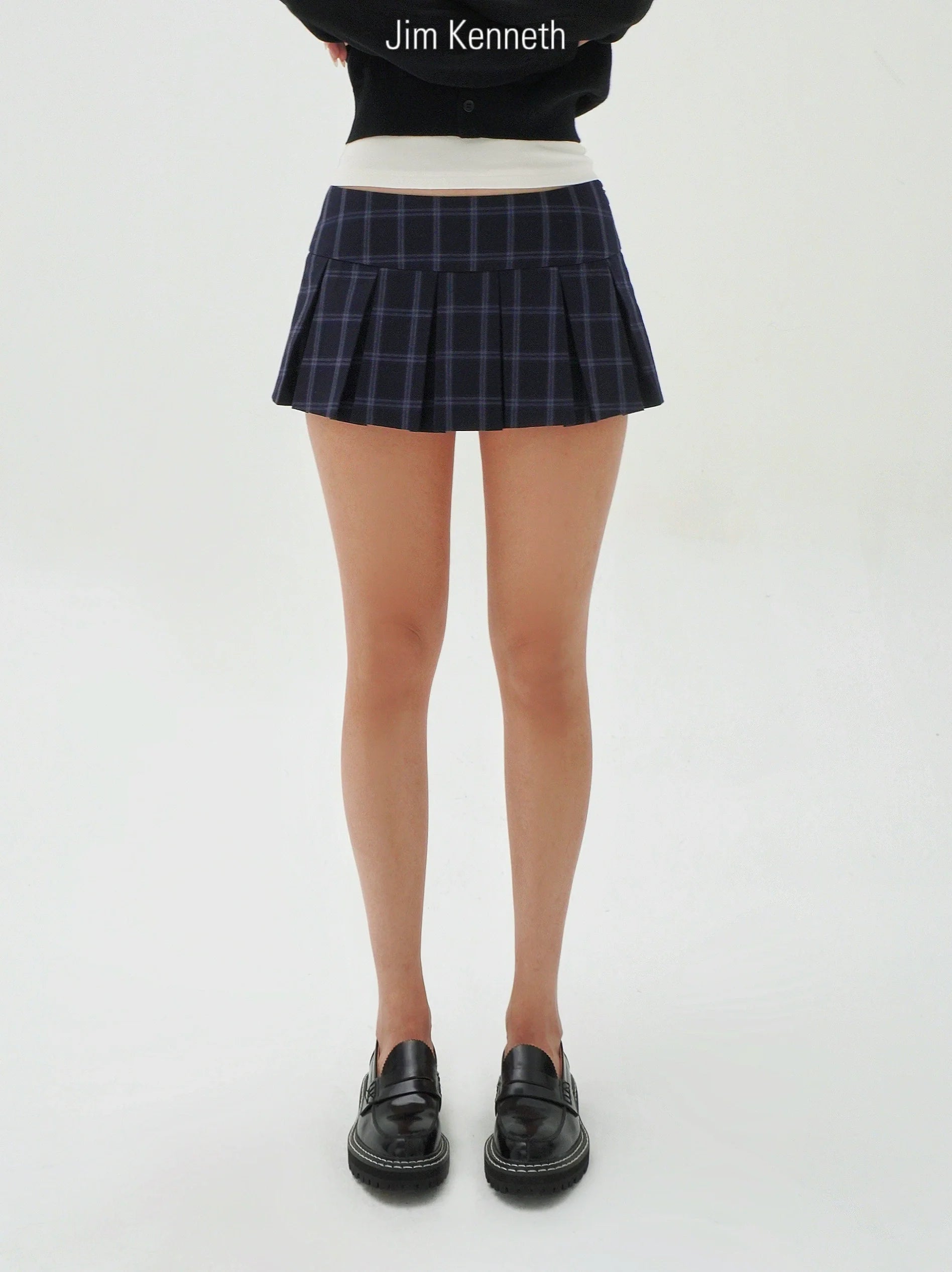 Jim Kennet Low Waist Vintage Blue Checked Pleated Dress