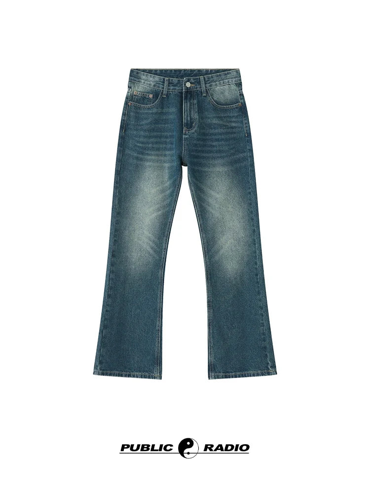 PUBLICRADIO Retro Washed Denim Micro-horn Trousers