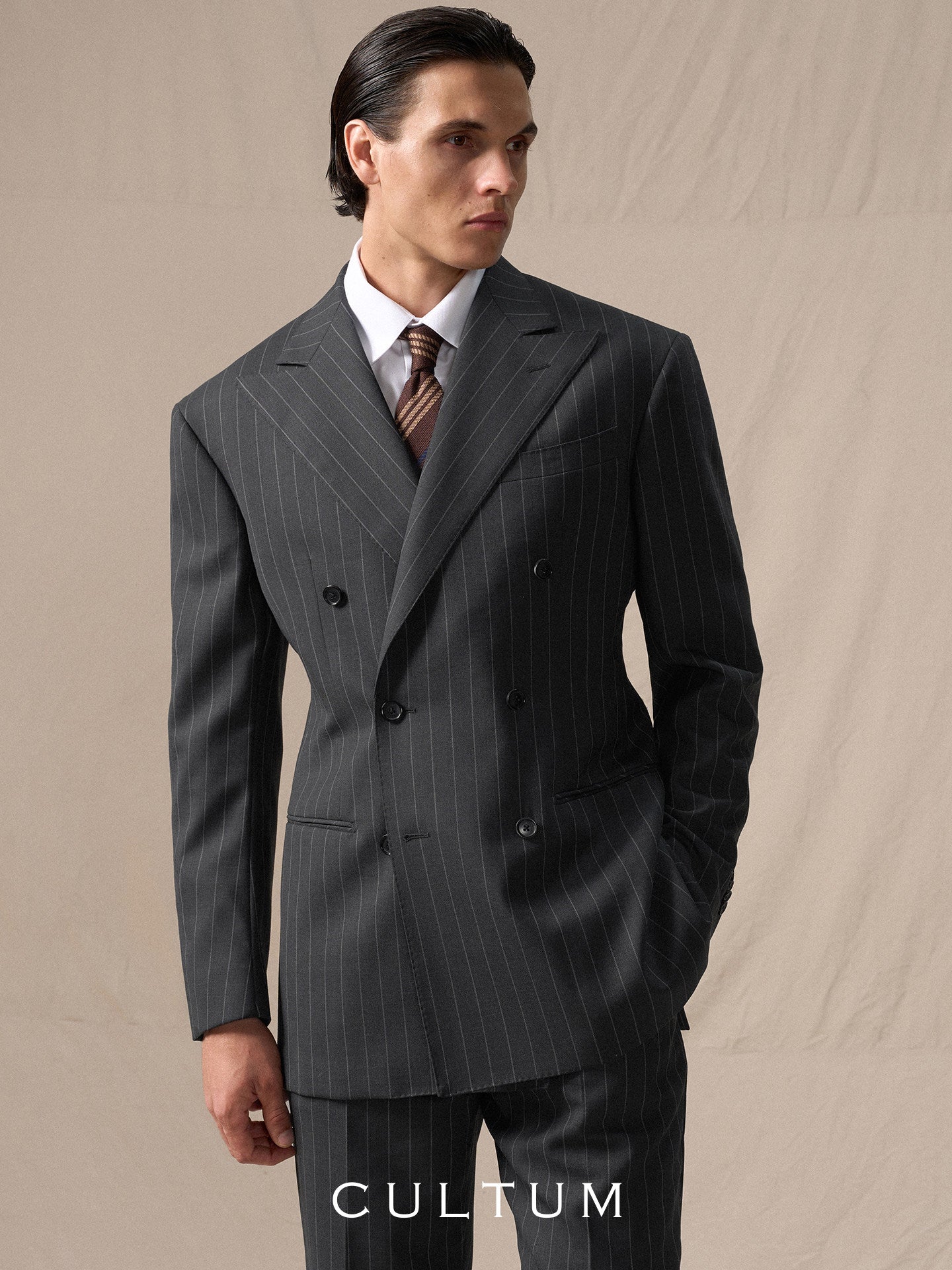 CULTUM wool suit men's double-breasted striped business suit