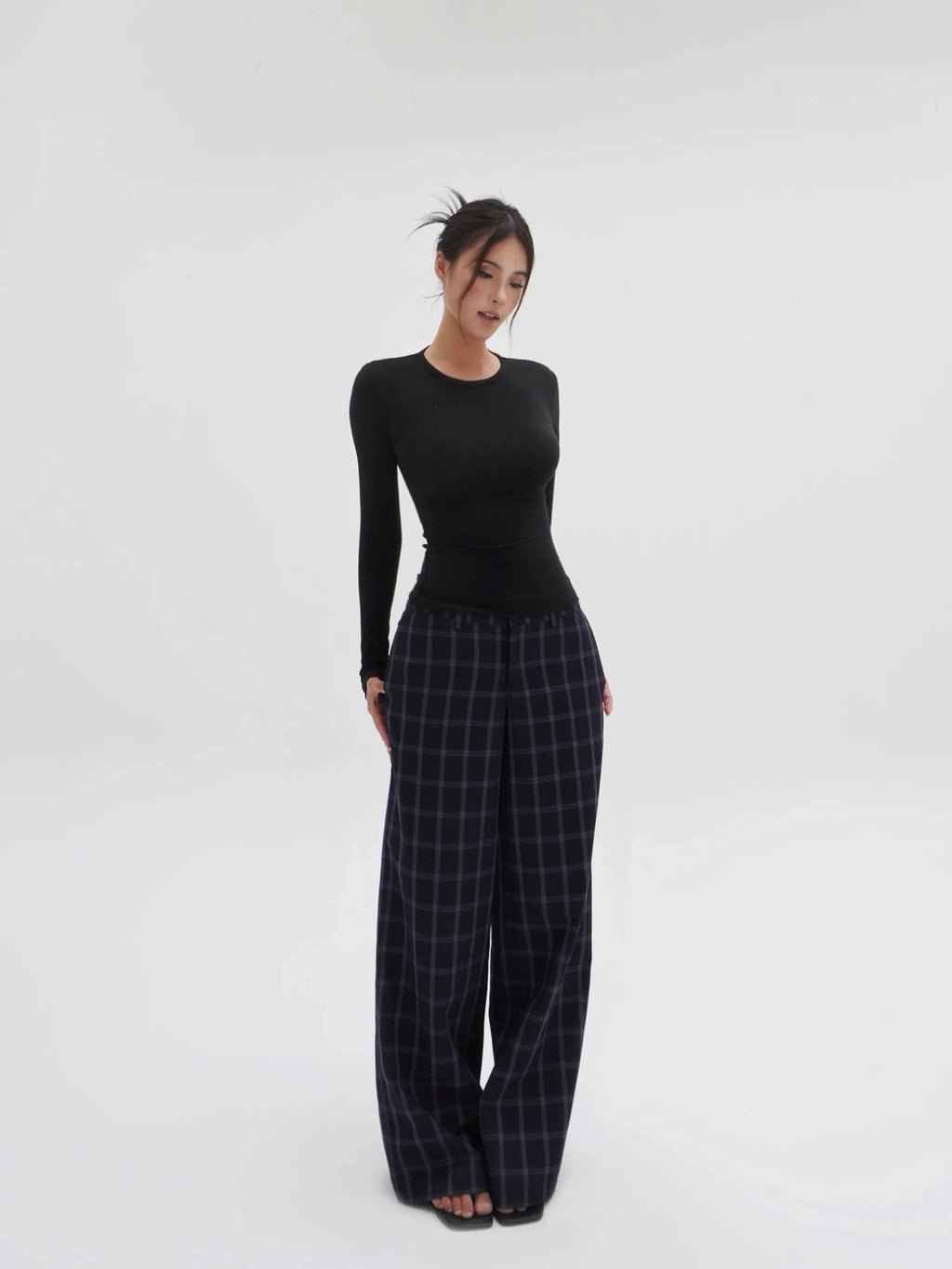 Jim Kennet Low-rise Retro Blue Plaid Slacks