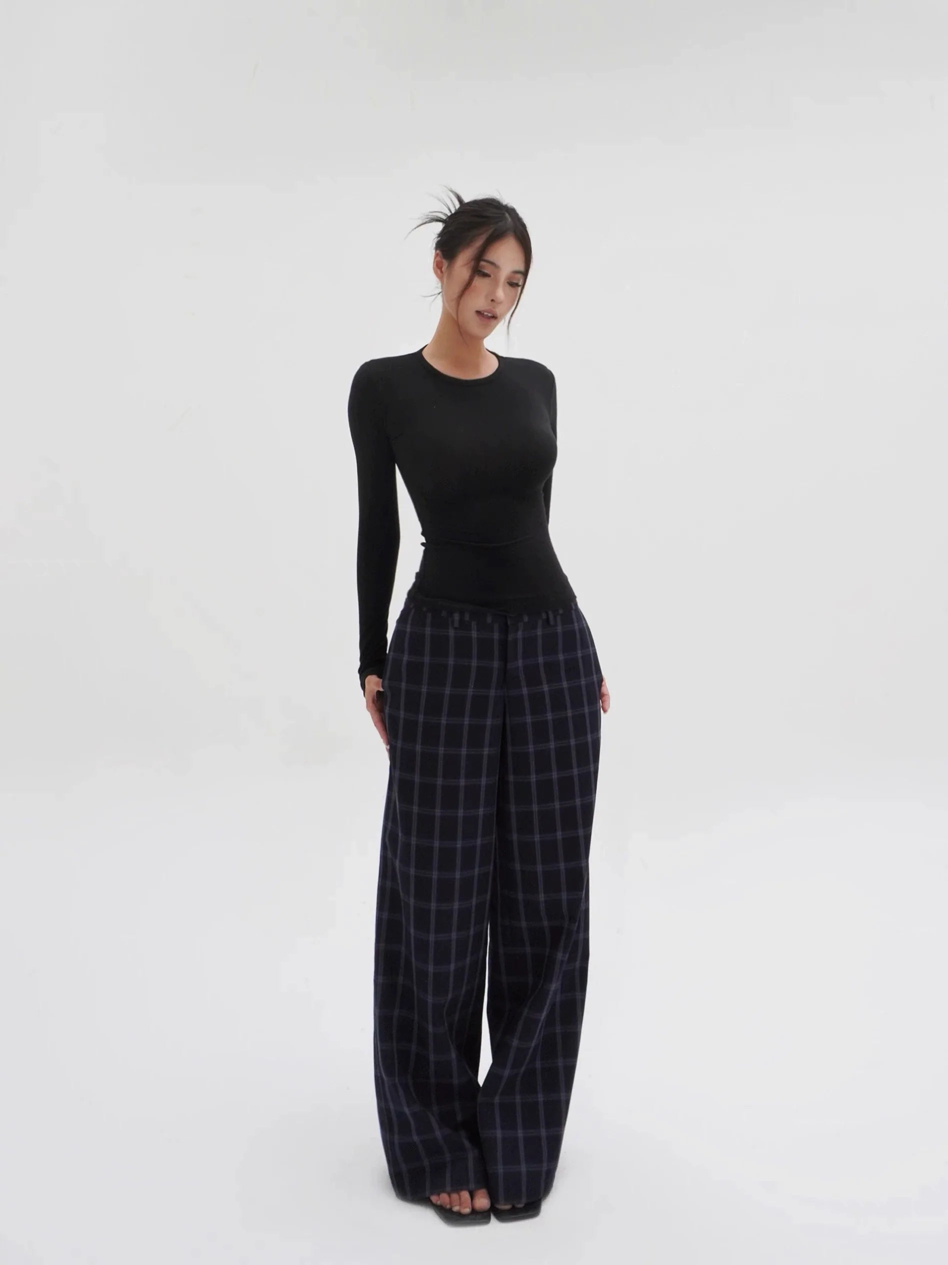 Jim Kennet Low-rise Retro Blue Plaid Slacks