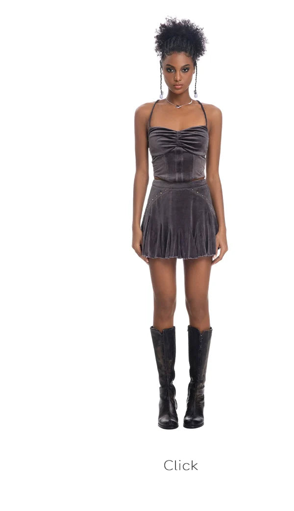 ABMY Fish Bone Waist Thin Velvet Sling