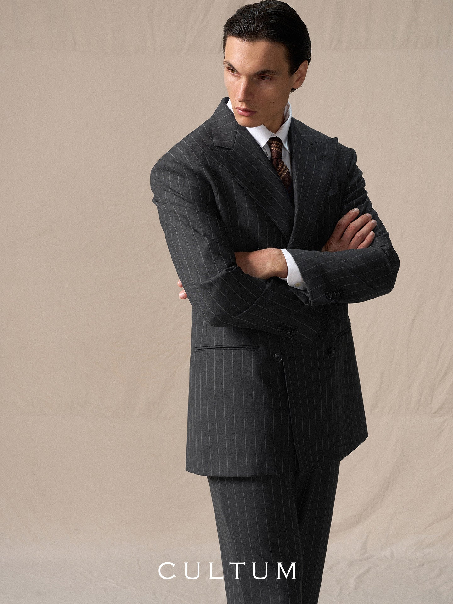 CULTUM wool suit men's double-breasted striped business suit