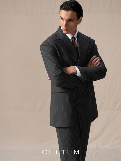 CULTUM wool suit men's double-breasted striped business suit