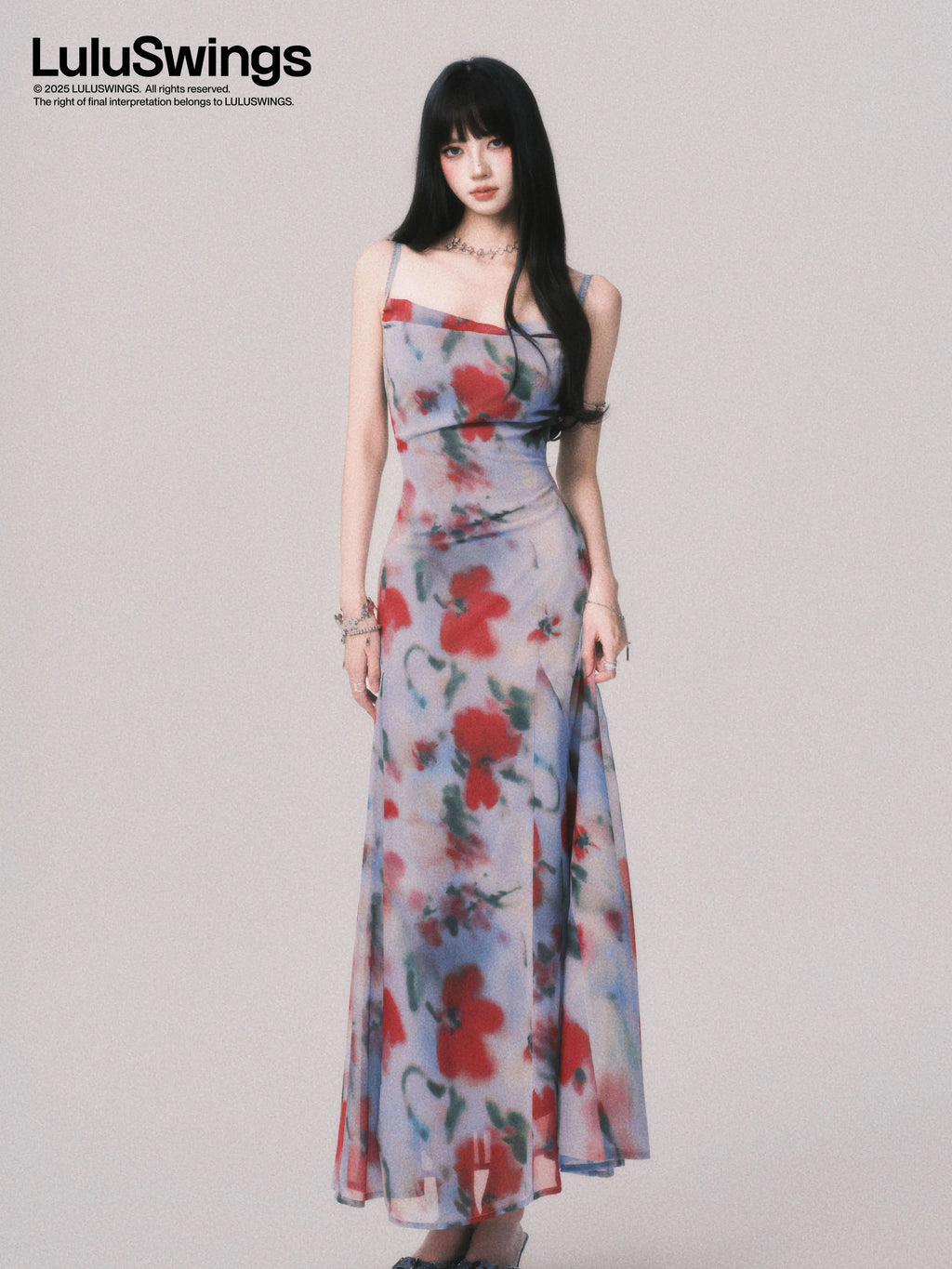 LULUSWINGS Swinging Neck Smudge Print Seaside Suspender Skirt