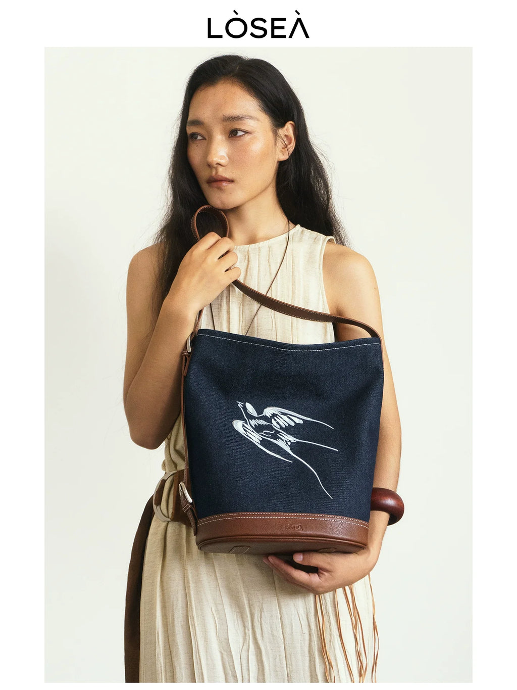 LOSEA Denim Bucket Shoulder Bag