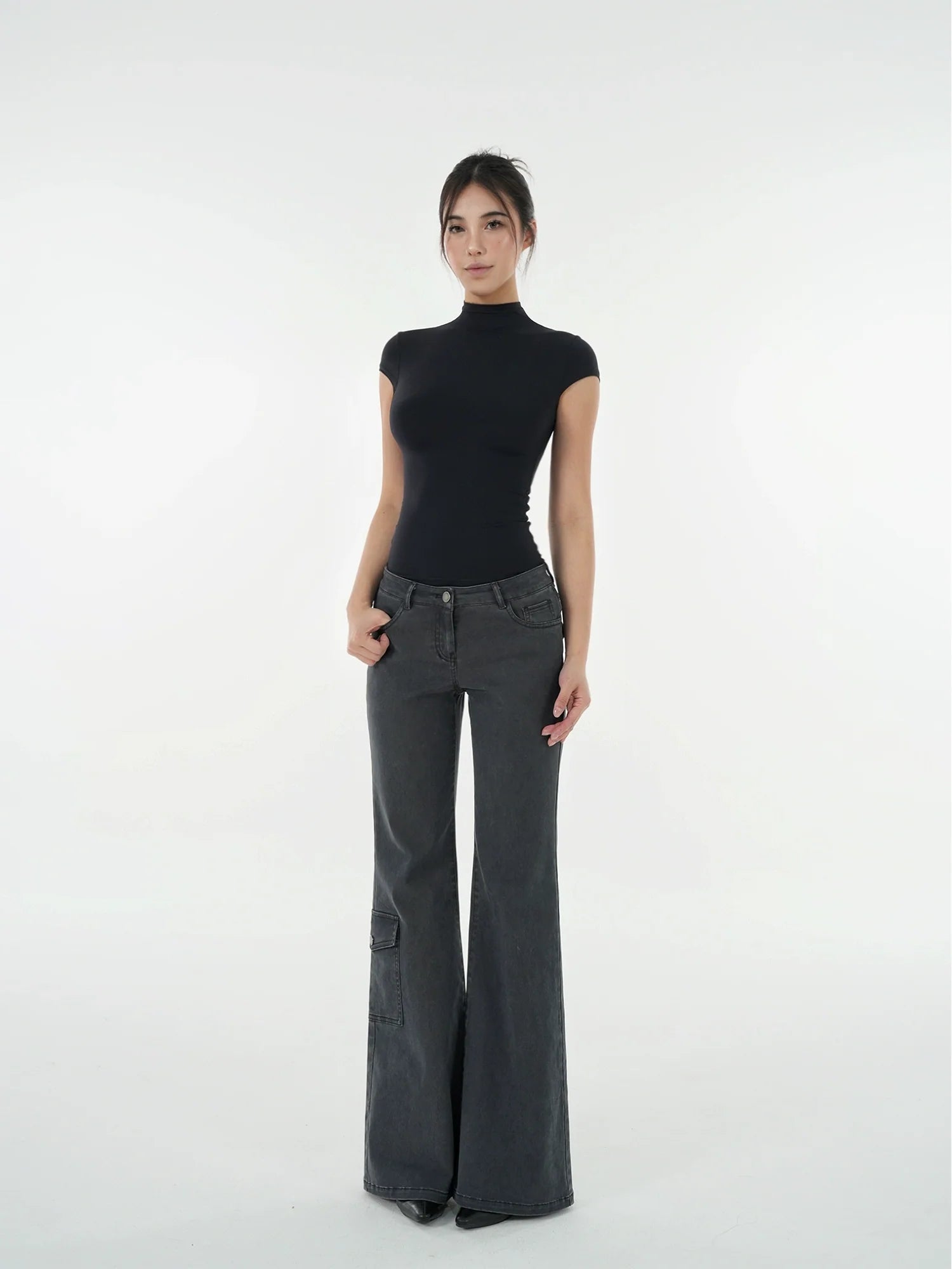 Jim Kennet Nude Semi-turtleneck High Stretch Slim Tee