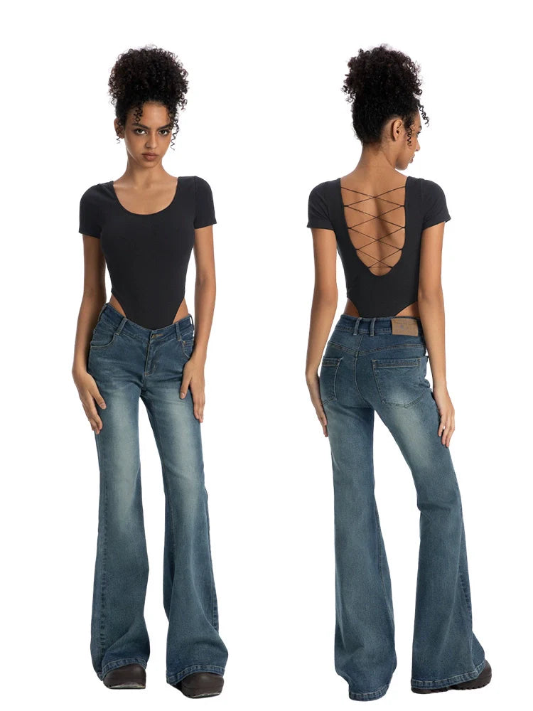 ABMY Retro V-waist Slim-fit Flared Pants