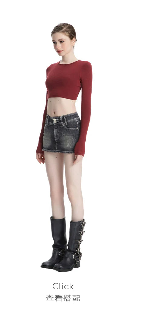 ABMY Anti-light Retro Slim and Thin Denim Skirt