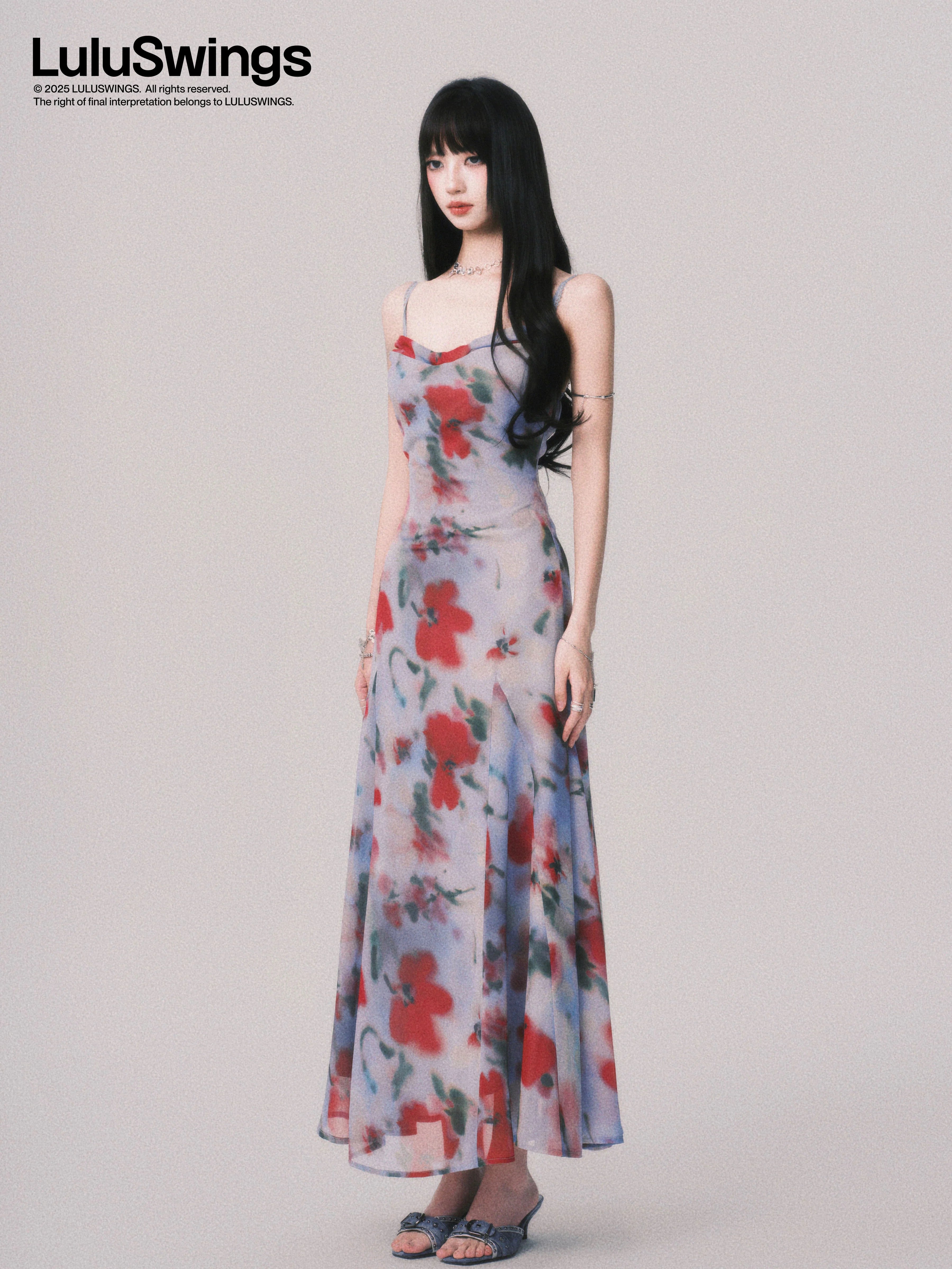 LULUSWINGS Swinging Neck Smudge Print Seaside Suspender Skirt