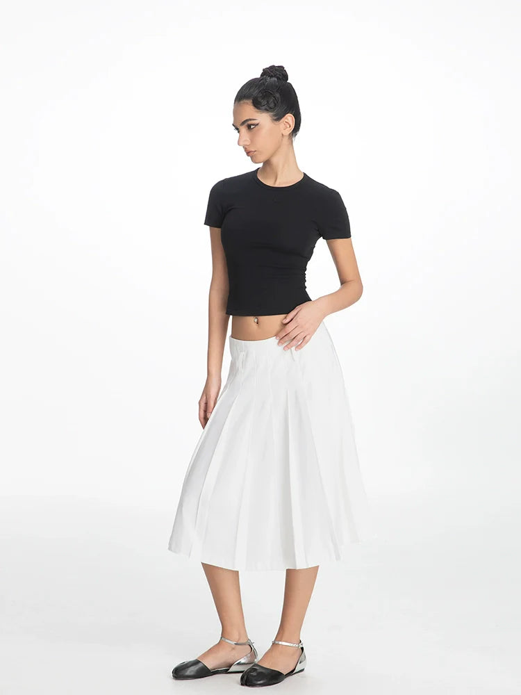 ABMY Crew Neck Front Shoulder Versatile Slim Waist Tee